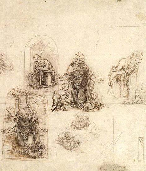Leonardo  Da Vinci Studies for a Nativity oil painting image